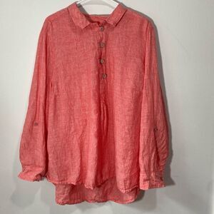 Sigrid Olsen Coral Linen Long Sleeve Lightweight Top Plus Size 2X